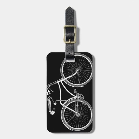 Zwart  fietsenwiel Antiek/Retrofiets Bagagelabel (Voorkant verticaal)