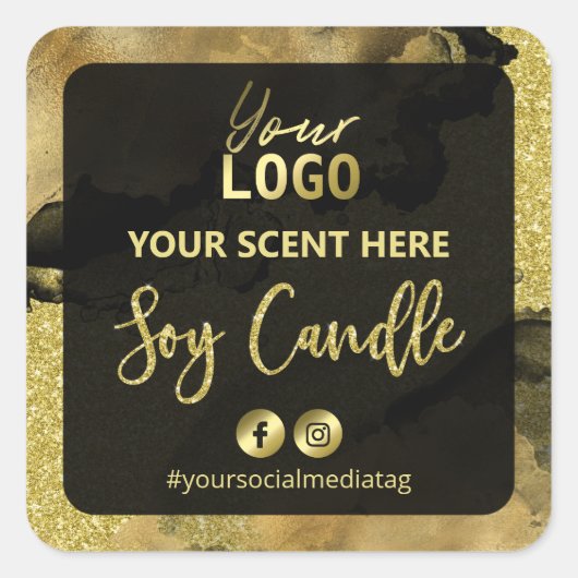 Zwart Fijn Goud Glitter Inkt Soja Kaars Labels (Voorkant)