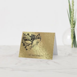 Zwart Filigraan Masker op Gouden Dank Je Bedankkaart