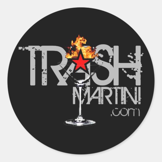 Zwart Flaming martini Silver Logo Ronde Sticker (Voorkant)