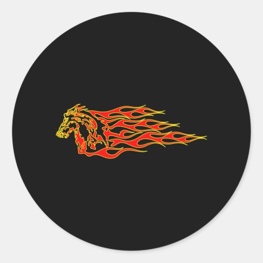 Zwart Flaming Mustang Paard Ronde Sticker (Voorkant)