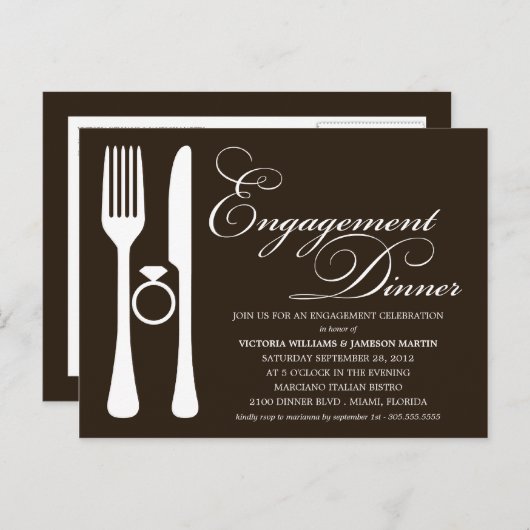 ZWART FLATWARE | VERLOVING DINER UITNODIGING BRIEFKAART (Voorkant / Achterkant)