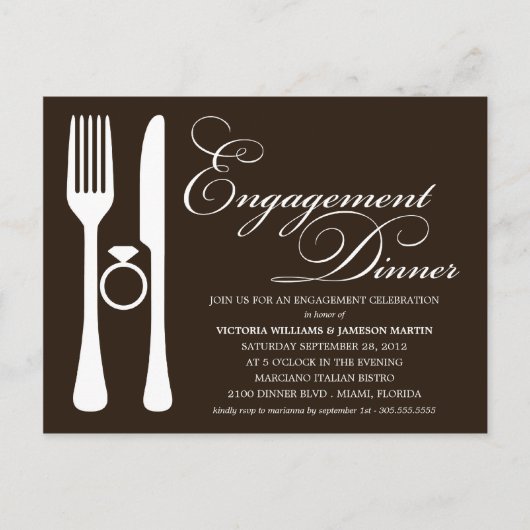 ZWART FLATWARE | VERLOVING DINER UITNODIGING BRIEFKAART (Voorkant)