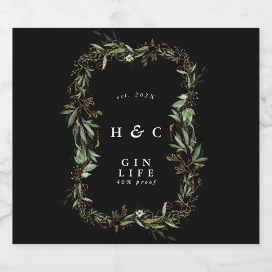 Zwart flesmiddel Gold Modern Eucalyptus Gin Oval Likeurfles Etiket (Enkel label)