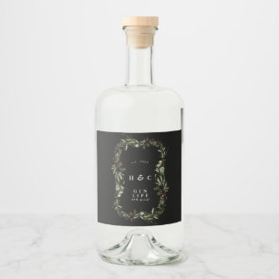 Zwart flesmiddel Gold Modern Eucalyptus Gin Oval Likeurfles Etiket