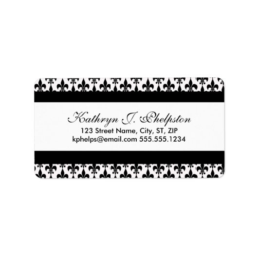 Zwart Fleur-de-lis Gepersonaliseerd adres Etiket (Voorkant)