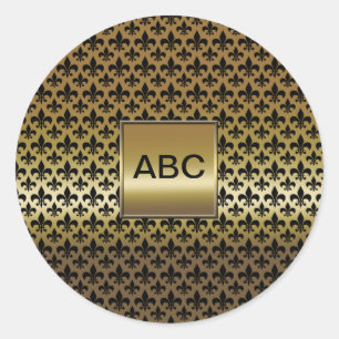 Zwart Fleur-de-lis op Goud Ronde Sticker