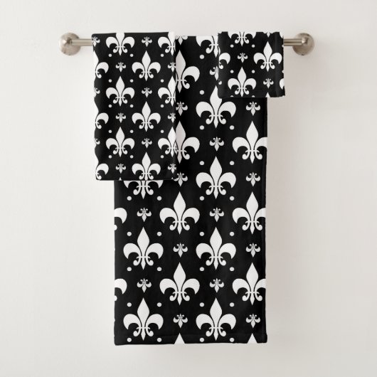 Zwart Fleur-de-lis Patroonontwerp Bad Handdoek (Insitu)
