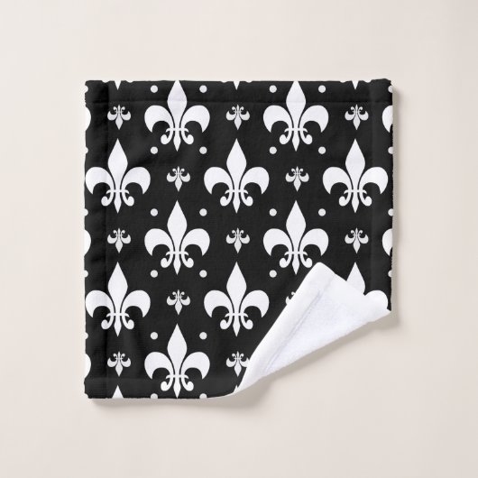 Zwart Fleur-de-lis Patroonontwerp Bad Handdoek (Wasdoekje)