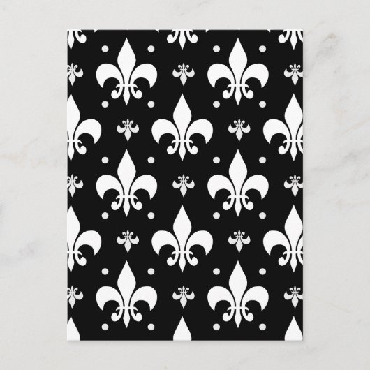 Zwart Fleur-de-lis-patroonontwerp Briefkaart (Voorkant)