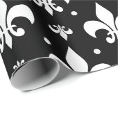 Zwart Fleur-de-lis Patroonontwerp Cadeaupapier (Rol Hoek)