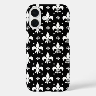 Zwart Fleur-de-lis Patroonontwerp iPhone 16 Hoesje