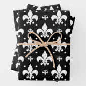 Zwart Fleur-de-lis Patroonontwerp Inpakpapier Vel (In situ)