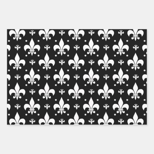 Zwart Fleur-de-lis Patroonontwerp Inpakpapier Vel (Voorkant)