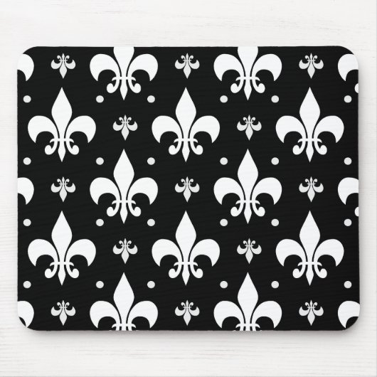 Zwart Fleur-de-lis Patroonontwerp Muismat (Voorkant)