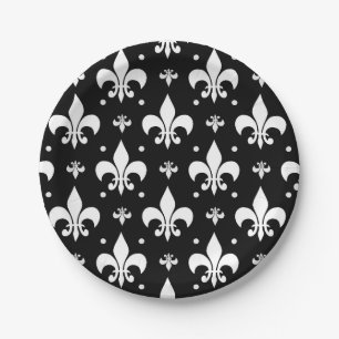 Zwart Fleur-de-lis Patroonontwerp Papieren Bordje