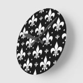 Zwart Fleur-de-lis Patroonontwerp Ronde Klok (Hoek)
