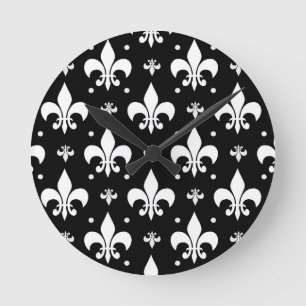 Zwart Fleur-de-lis Patroonontwerp Ronde Klok