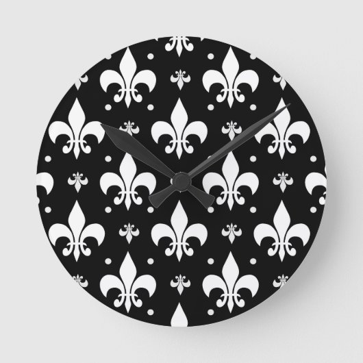 Zwart Fleur-de-lis Patroonontwerp Ronde Klok (Voorkant)