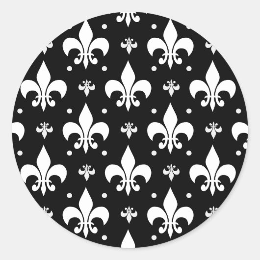 Zwart Fleur-de-lis Patroonontwerp Ronde Sticker (Voorkant)