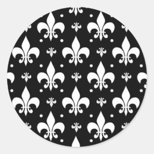 Zwart Fleur-de-lis Patroonontwerp Ronde Sticker