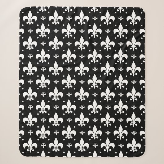 Zwart Fleur-de-lis Patroonontwerp Sherpa Deken (Voorkant)