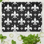 Zwart Fleur-de-lis Patroonontwerp Theedoek (Gevouwen)