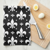 Zwart Fleur-de-lis Patroonontwerp Theedoek (Quarter Fold)