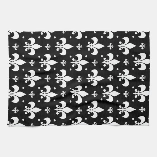 Zwart Fleur-de-lis Patroonontwerp Theedoek (Horizontaal)