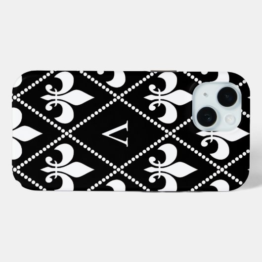 Zwart Fleur de Lis w / monogram Case-Mate iPhone Case (Achterkant (horizontaal))