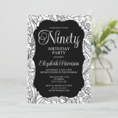 Zwart Flora Vrouw 90e Verjaardagsfeestje Kaart (Staand voorkant)