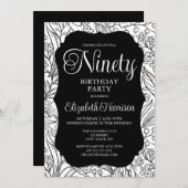Zwart Flora Vrouw 90e Verjaardagsfeestje Kaart (Voorkant / Achterkant)