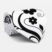 Zwart Floral 2 uniek zwart-wit Stropdas (Opgerold)