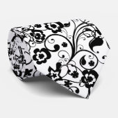 Zwart Floral 4 uniek zwart-wit Stropdas (Opgerold)