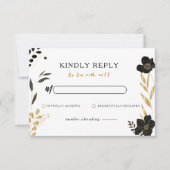 Zwart Floral Elegant Bruiloft RSVP Response Kaart (Voorkant)