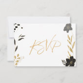Zwart Floral Elegant Bruiloft RSVP Response Kaart (Achterkant)