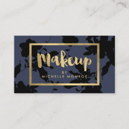 Zwart Floral Gold Text Makeup Artist Blue Visitekaartje