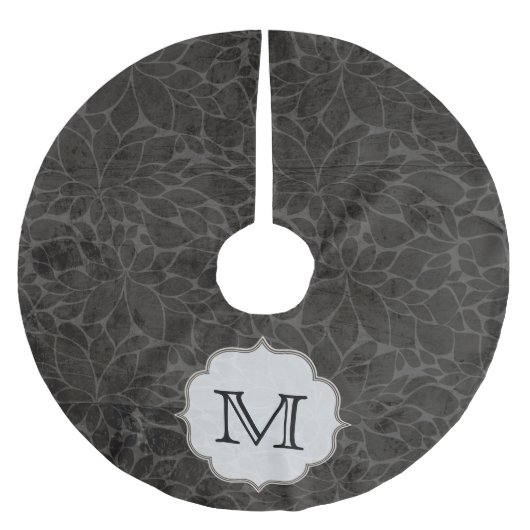 Zwart Floral Leaf Tree Monogram Initialen boomrok Kerstboom Rok (Voorkant)