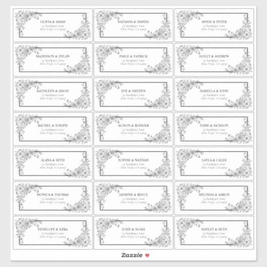  zwart Floral Line Art gastadres Sticker (Vel)