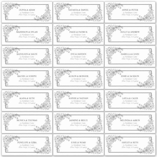  zwart Floral Line Art gastadres Sticker (Voorkant)