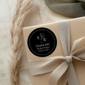 Zwart Floral Monogram Bruiloft Dank u Ronde Sticker