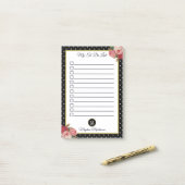 Zwart Floral Monogram Polka Dots Naam Te Doen Lijs Post-it® Notes (Op bureau)