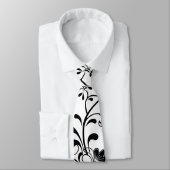 Zwart Floral ontwerp Uniek zwart-wit Stropdas (Gebonden)