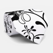 Zwart Floral ontwerp Uniek zwart-wit Stropdas (Opgerold)