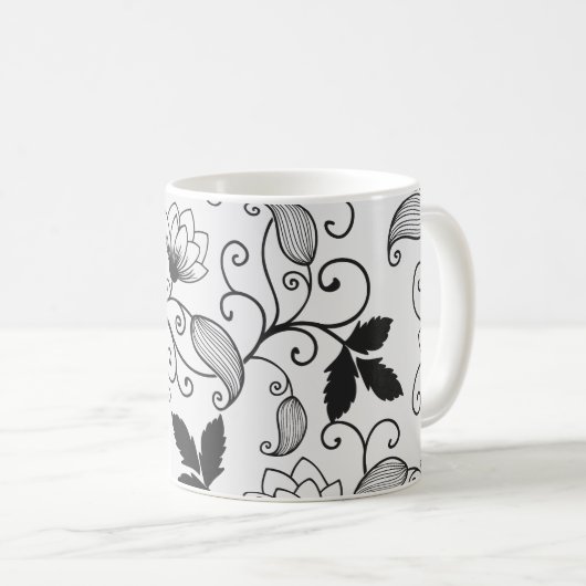 Zwart Floral-patroon aanpassen Koffiemok (Voorkant rechts)