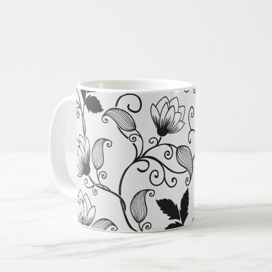 Zwart Floral-patroon aanpassen Koffiemok (Voorkant links)