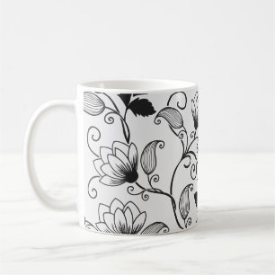 Zwart Floral-patroon aanpassen Koffiemok