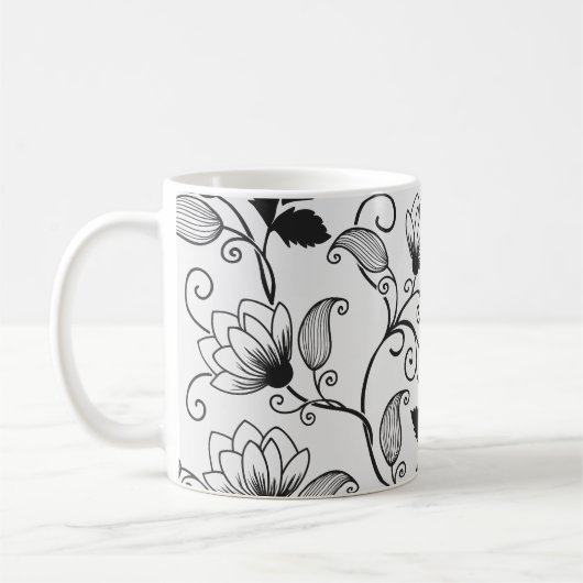 Zwart Floral-patroon aanpassen Koffiemok (Links)
