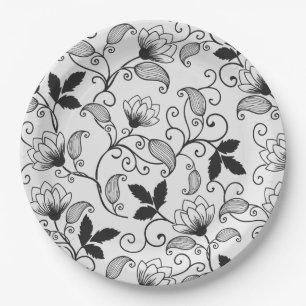 Zwart Floral-patroon aanpassen Papieren Bordje