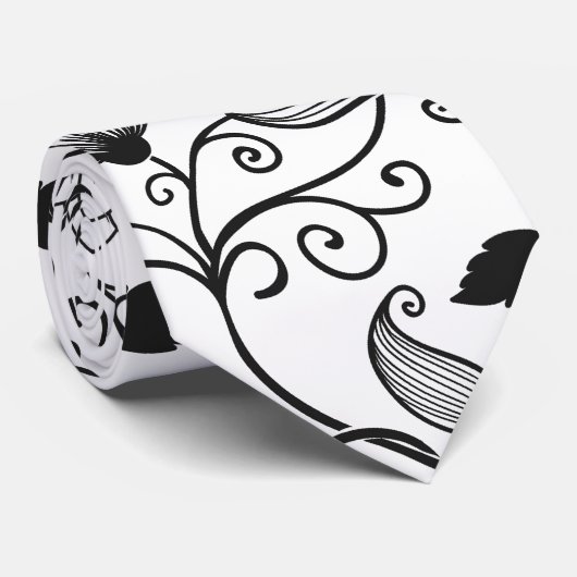 Zwart Floral-patroon aanpassen Stropdas (Opgerold)